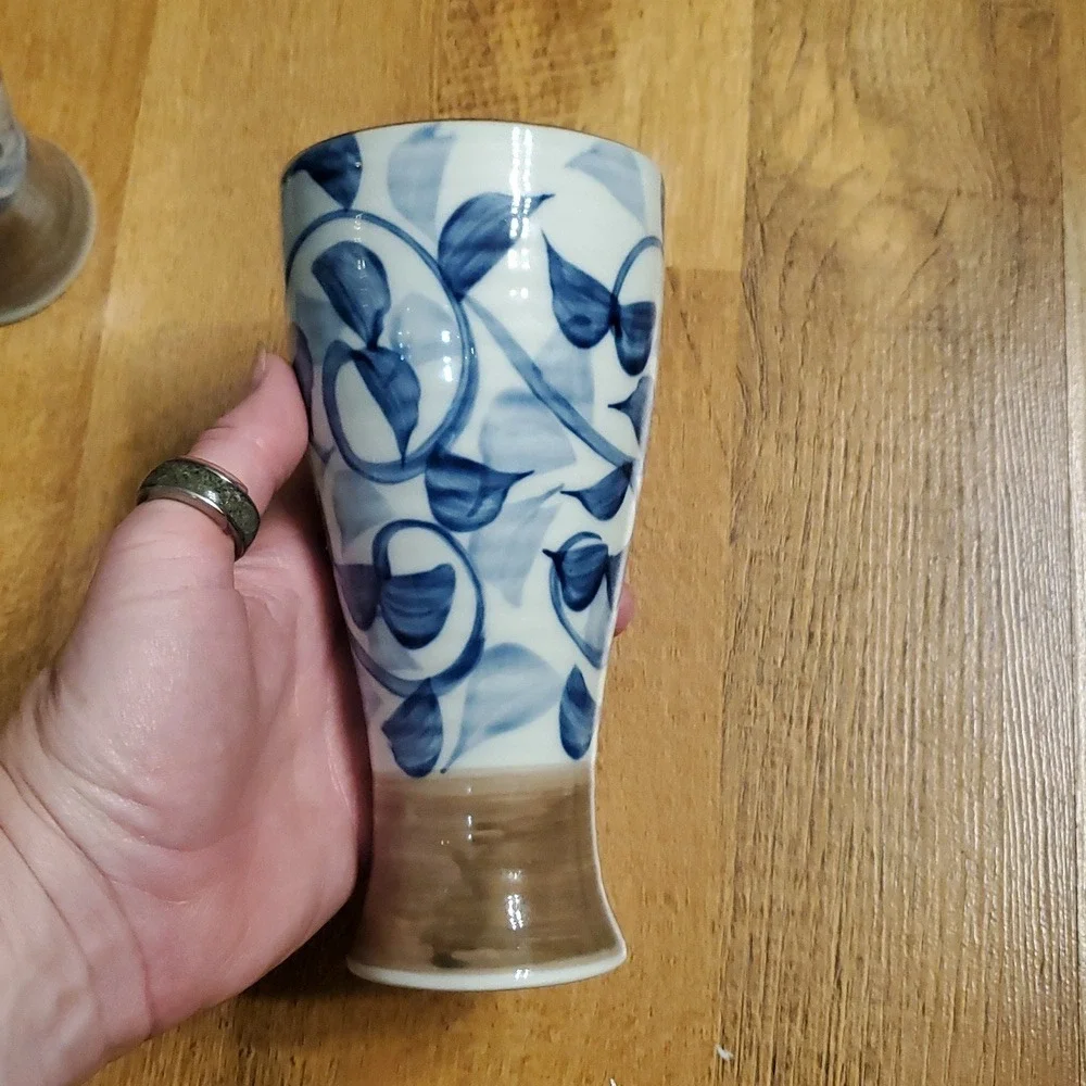 Eiraku Kiln Pottery‎ Beer Mug Cups Set Of 2 With Vine And Plum Blossom Motif